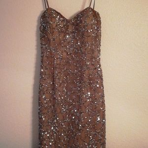 Scala Strapless Formal Dress 6 Taupe/Silver